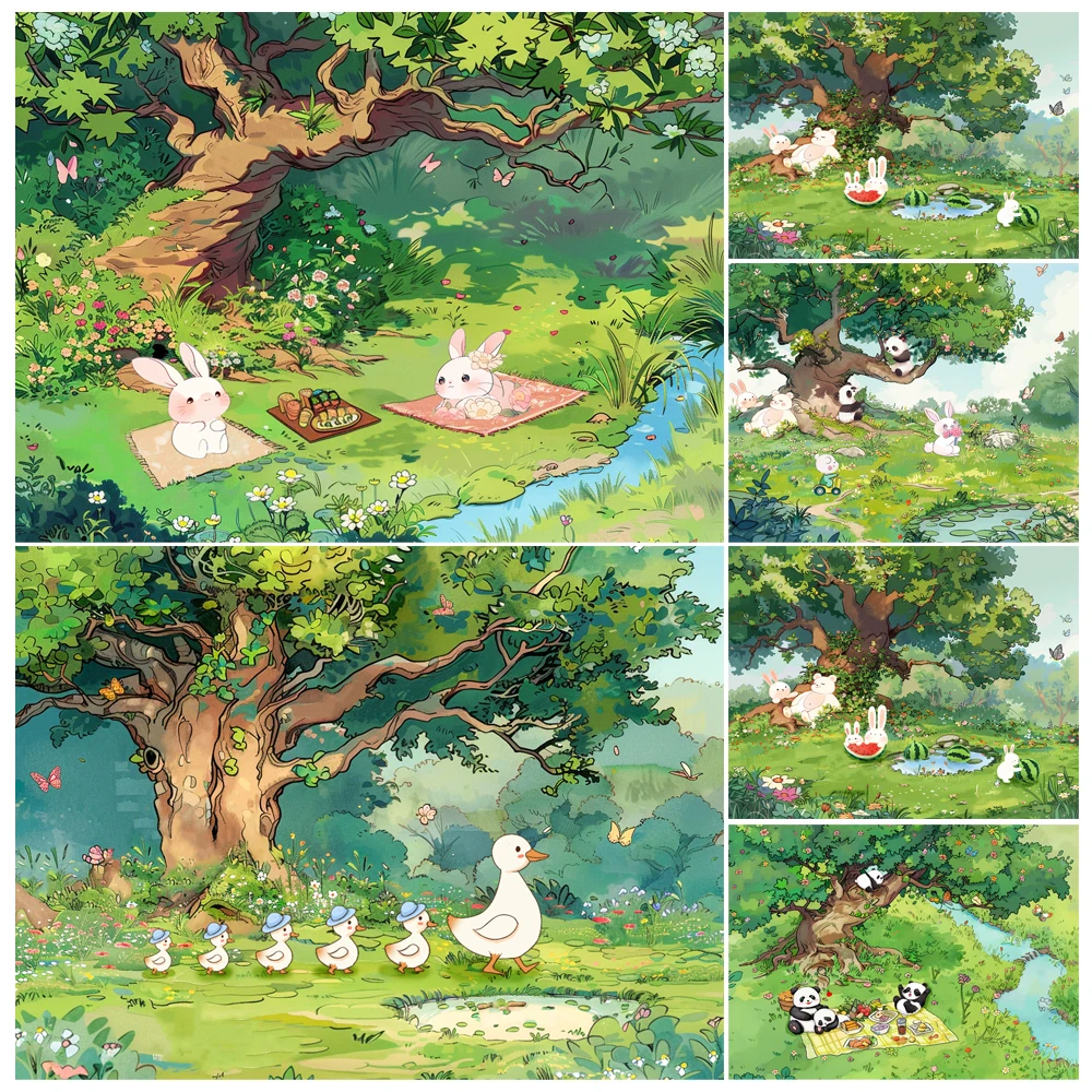 Hand Painting Spring Outing Under The Tree Animal Painting By Numbers Kit DIY Artwork Canva Art GiftHome Decoration Gift