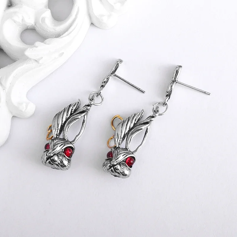 Retro Cute Red Eyes Big Ears Rabbit Earrings Women's Fashion Hip Hop Street Party Jewelry Gift