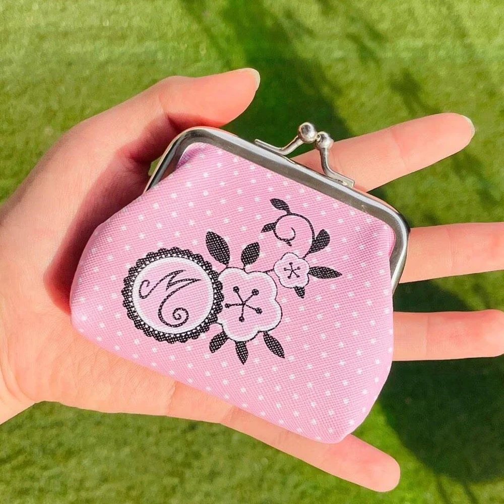 Anime Cartoon Lady Girl Character Cosplay Wallet Coin Purse Pink Flower Printing Handbag Portable Bag Accessory for Party Hallow