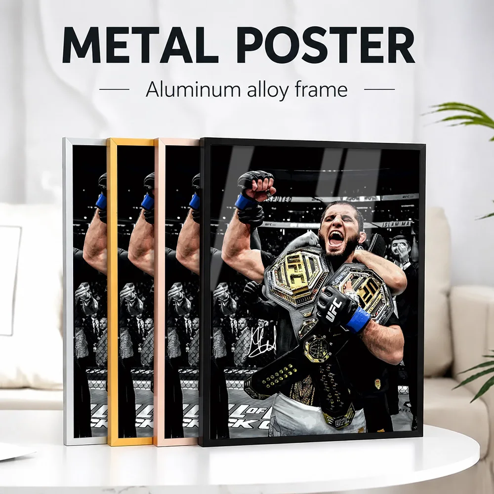 Islam Makhachev MMA Champion Framed Metal Print Customized Photo Energetic Action Style Wall Art For Fighter Gym Training Gift