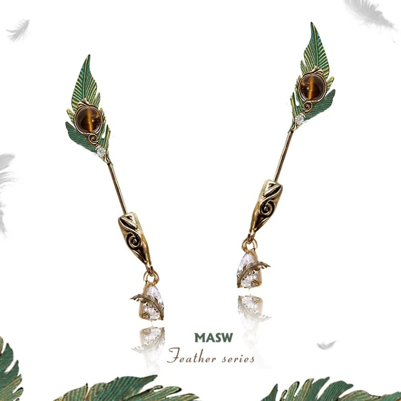

MASW Original Design Personality Vintage Temperament Green Leaf Earrings For Women Girl Fine Accessories Modern Jewelry