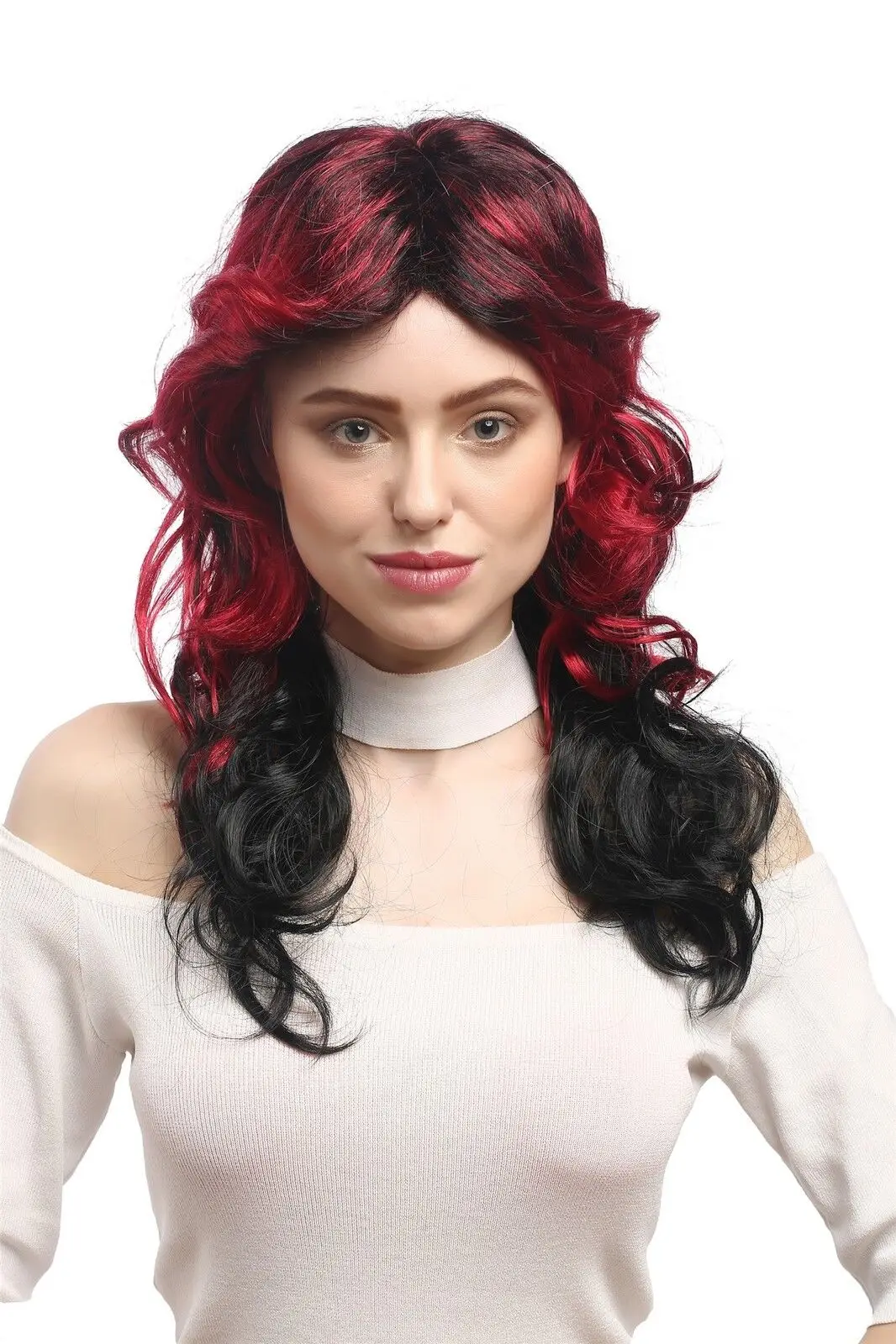 

Women's Carnival Halloween Diva Wig Black Red Ombre Midhead Wavy