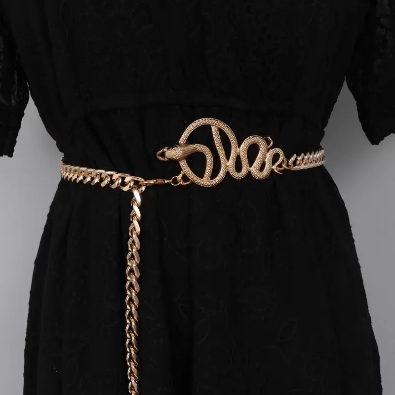 Women's Fashion Snake Gold Metal Chain Corset Female Cummerbund Coat Waistband Dress Decration Narrow Belt  J1689