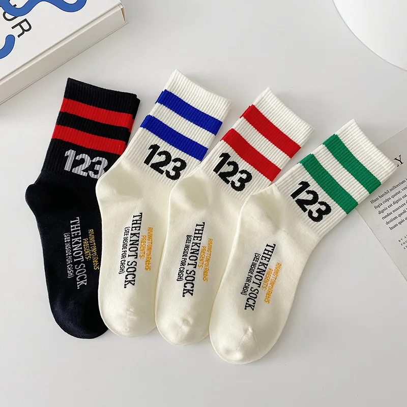 

New Striped Digital Print Casual Sports Socks Unisex Cotton Breathable Socks Men Basketball Socks Cycling Socks Running Socks