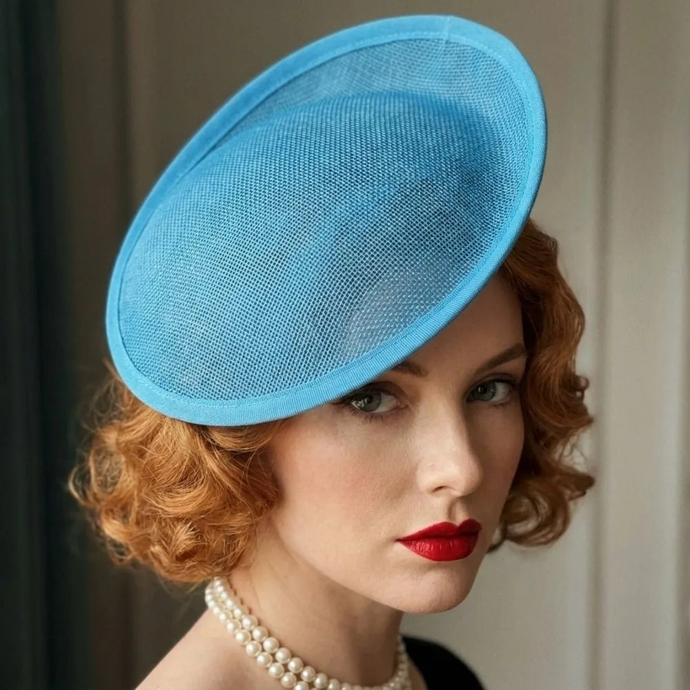 Solid Color Linen Yarn Fascinator Hat Base Headpiece 20cm Masquerade Top Hat Wide Brim Multiple Colors Mesh Hat Dance Show
