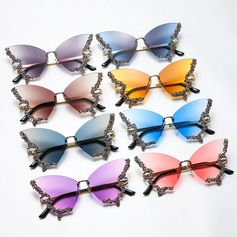 Luxury Diamond Butterfly Sunglasses Women Brand Vintage Rimless Oversized Sun Glasses Ladies Eyewear gafas de sol