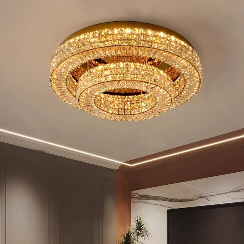 Modern Two Tier Crystal Lights  Lustre Home Decor Lighting Luxury Round Ceiling Lamps Bedroom Living Room LED Ceiling Chandelier