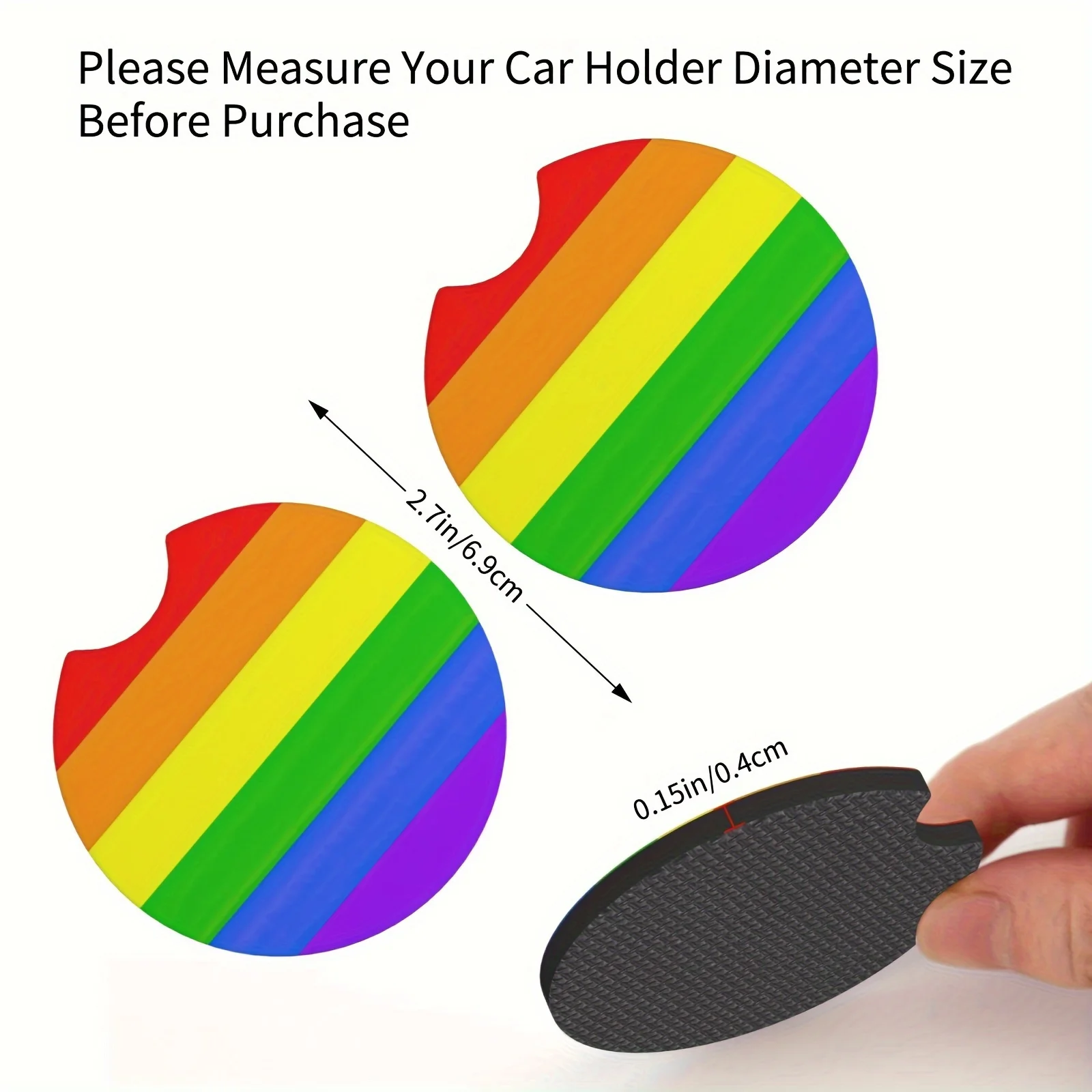 Rainbow LGBT Pride Flag Gay Pride Flag Car Coasters Pack Of 2, Absorbent Car Coasters, Drink Cup Holder Coasters, With A Finger - view 6