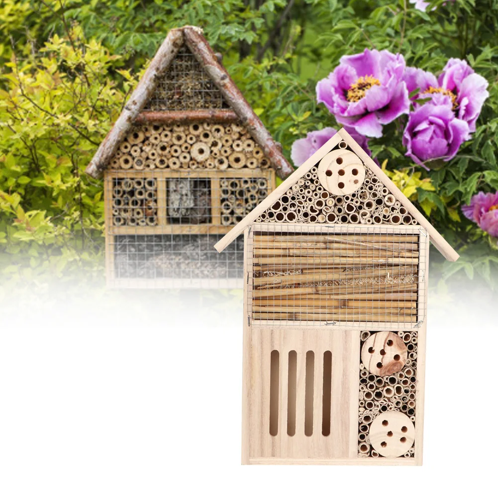 Insect House Garden Outdoor Wooden Insect Bee House Wood Bug Room Shelter Nesting Box Decoration