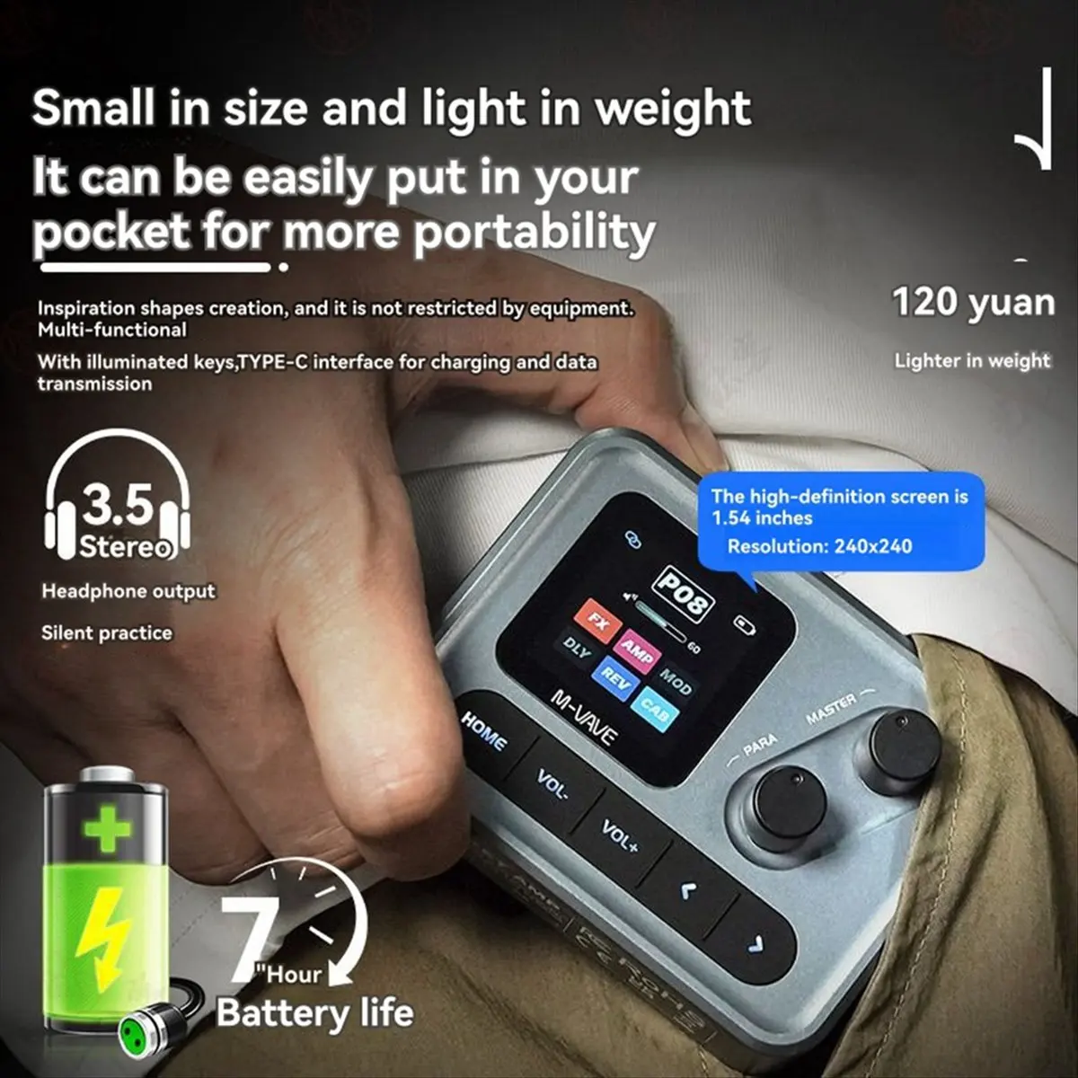 ♠Summer sale♥♦☹  Pocket AMP Mini Guitar Amp LCD Color Screen APP Control Multi-Function Desktop Effects Processor