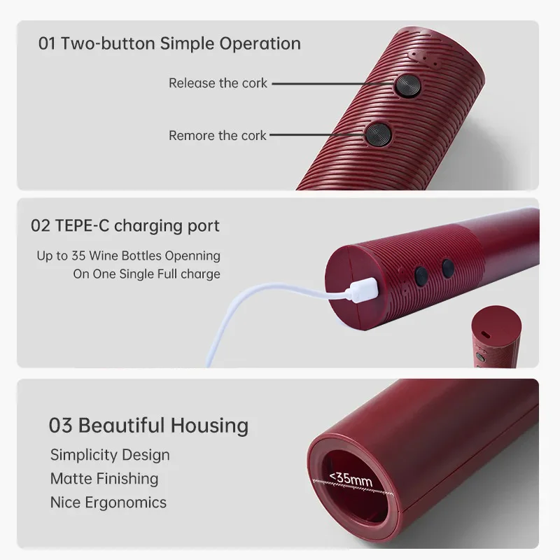 Electric Wine Bottle Opener Automatic Wine Corkscrew Rechargeable Wine Opener One-click Button Wine Tools Bar Kitchen Products - Detail Angle #06