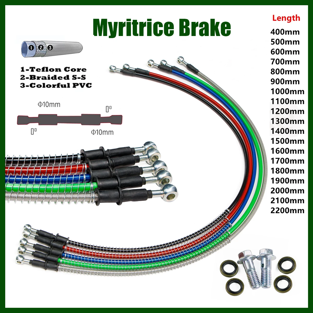 

M10 0-0° Degree Myritrice Universal for Racing Motorcycle Dirt Bike Braided Line Steel Brake Hose Cable Hydraulic M10 Banjo Pipe