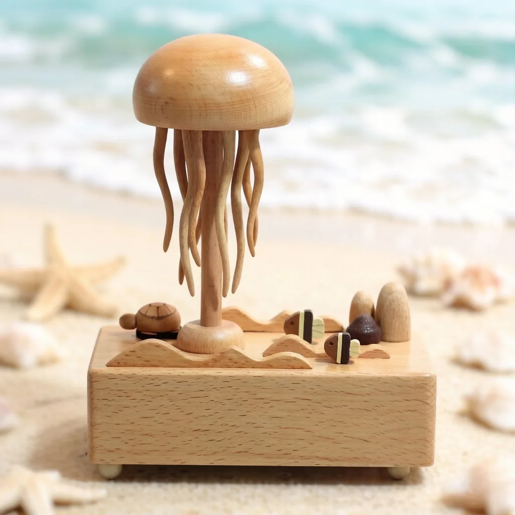 Wooden mechanical jellyfish creative ornament healing decompression handicrafts Internet celebrities solid wood gifts gifts
