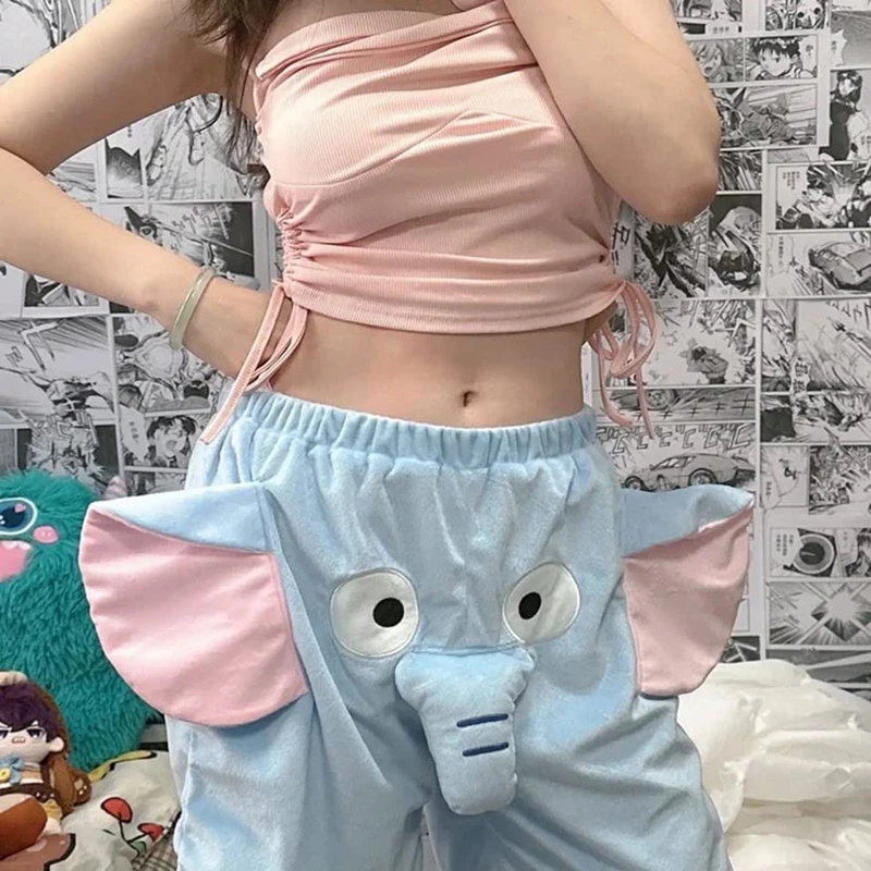 Pijama corto con orejas 3D para parejas, ropa de dormir de felpa, informal, holgada, con dibujos de elefante encantador, con botones, para el hogar