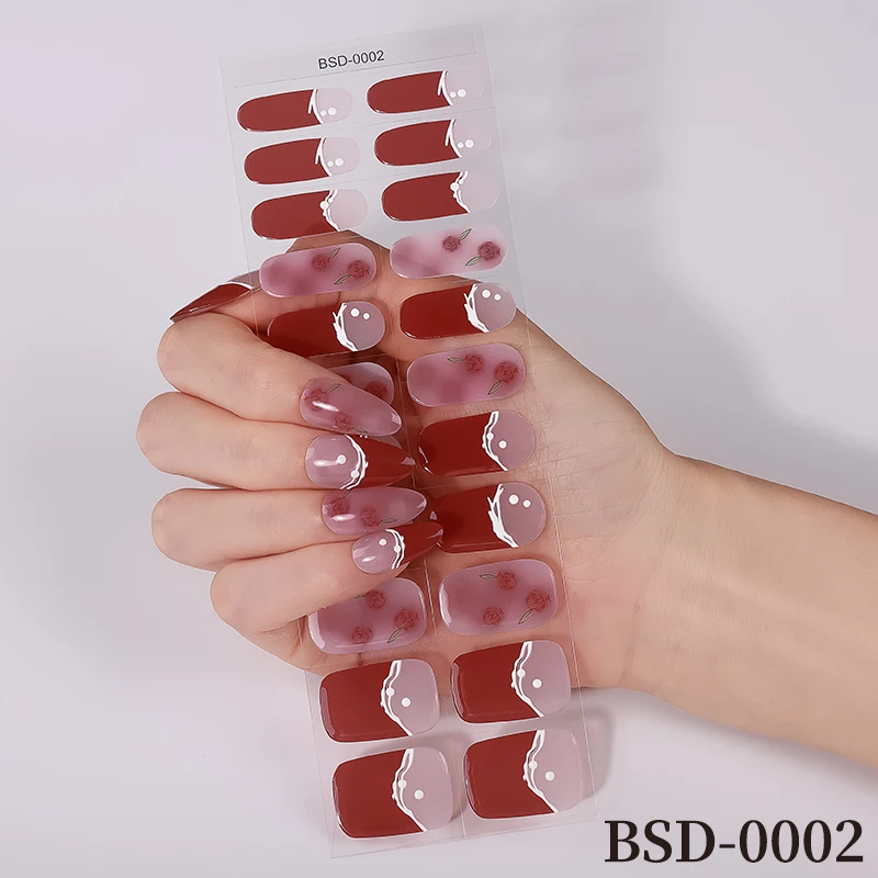 22Tips Summer Flowers Gel Nail Strips Full Cover 3D Fresh Floral Baking-Free Gel Nail Stickers DIY Manicure Decoration