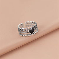 Retro Carved Three Layers Heart Ring Jewelry Open Adjustable Anneaux for Men Women Creative Anillos Anel Trend Accessories Gift