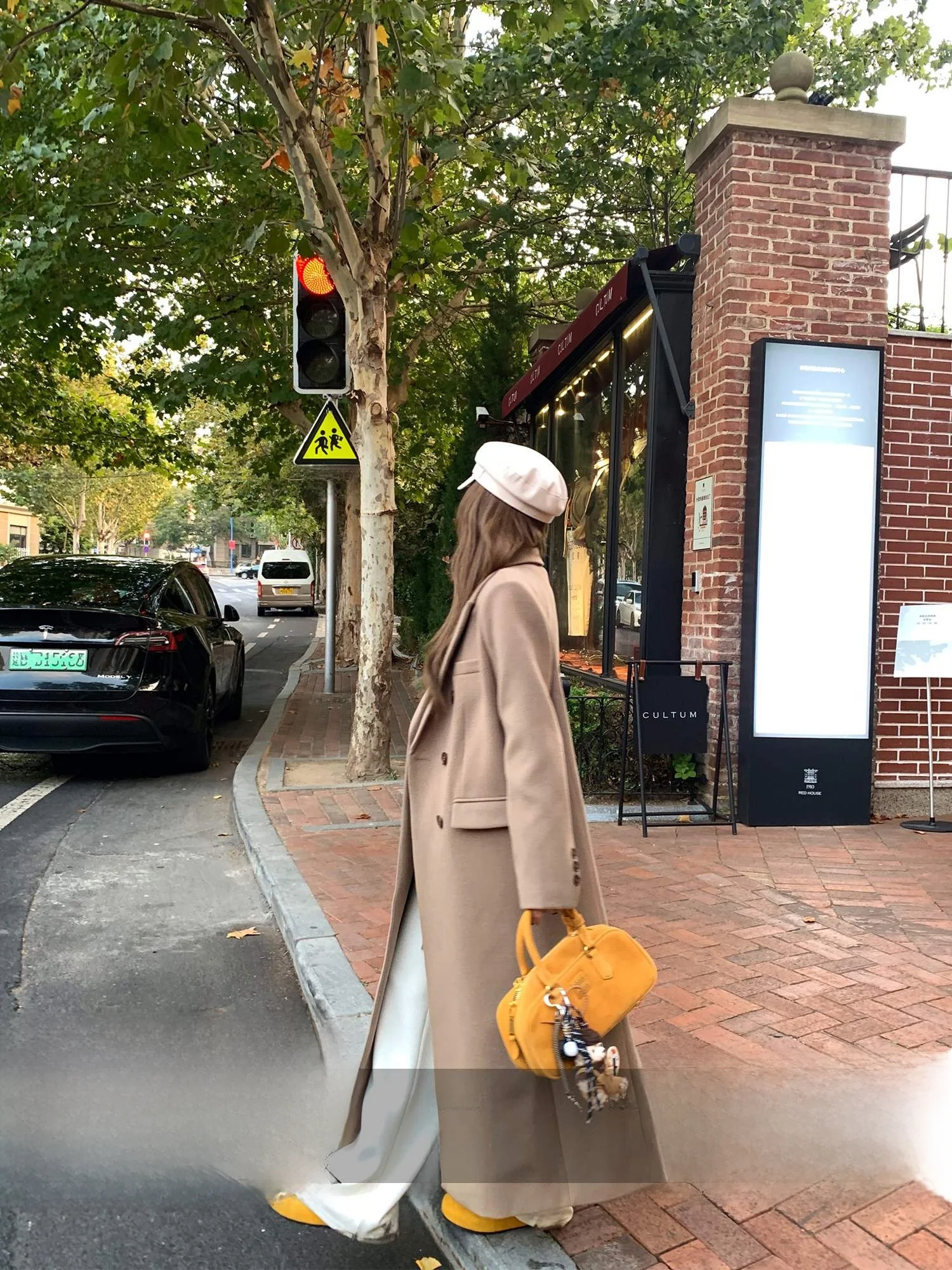 

ChenMiFan Women's Mid-Length Woolen Coat Casual Loose Double-Breasted Autumn Winter Outerwear Polyester Viscose Spandex