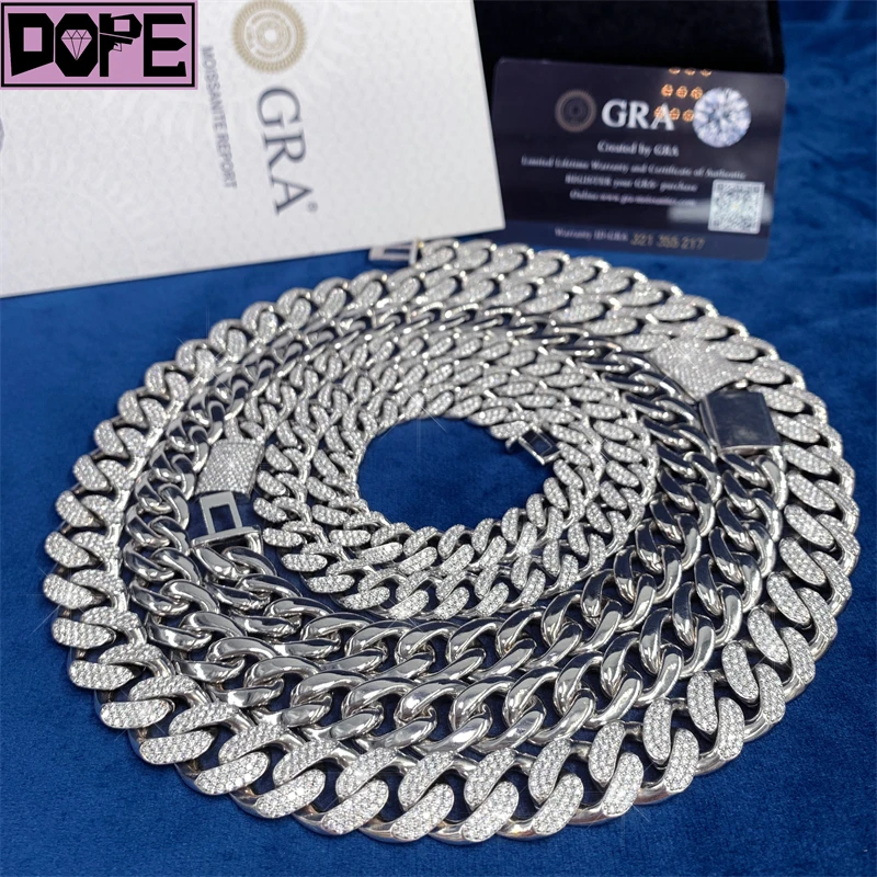 Hop Hip Moissanite Chain 925 Sterling Silver Cuban Necklace Iced Out VVS Diamond Moissanite Cuban Chain