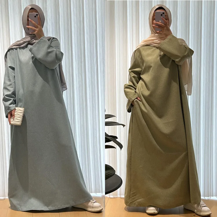 

Платье Абая для женщин Марокканский кафтан с карманами Джалабия Дубай Ислам Vestidos Арабский длинный халат Рамадан Ид Мусульманские платья Кафтан