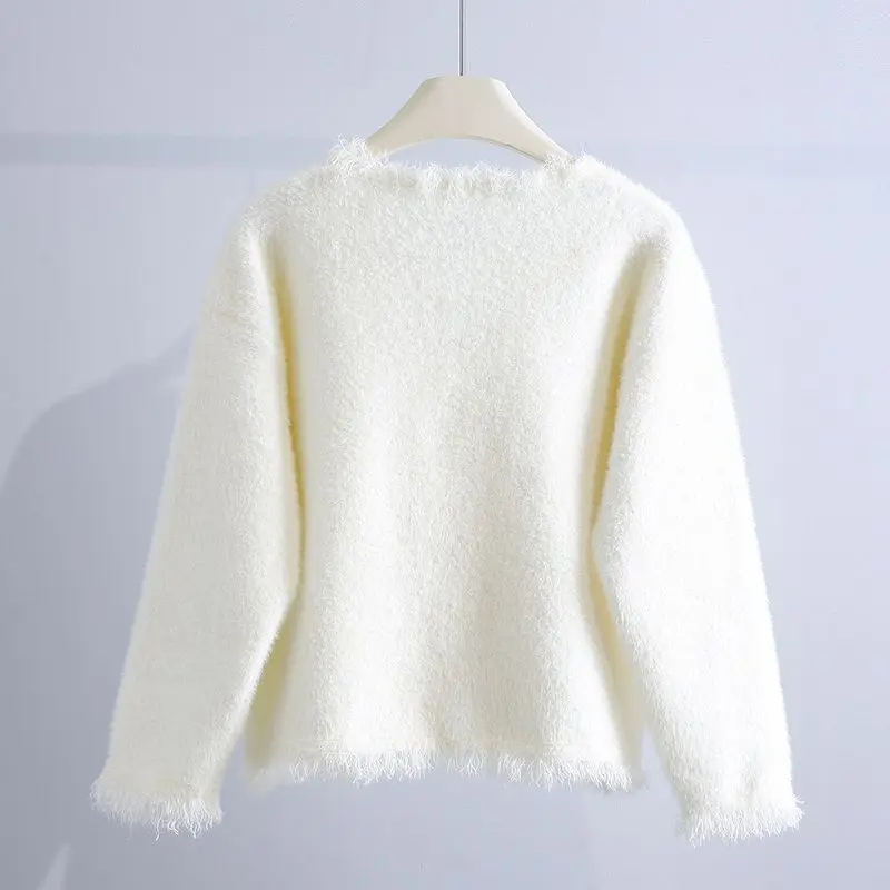 Imitation Mink Fleece Sweater Coat Cardigan Women Autumn/Winter 2023 National Long Sleeve Button Knitted Cardigan Female Tops