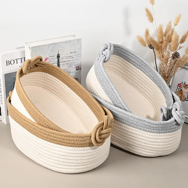 1pcs/set Foldable Cotton Rope Storage Basket Multi-Use Organizer for Cosmetics Snacks Laundry Braided Household Bin