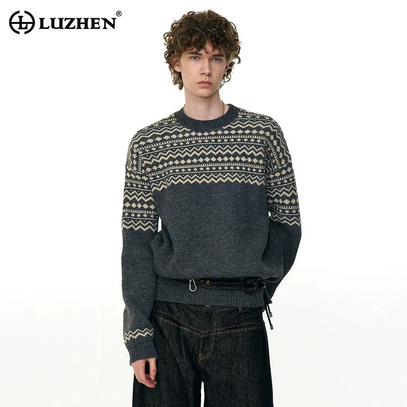 LUZHEN модный вязаный пуловер с геометрическим узором и длинными рукавами, мужские топы, осень 2029, оригинальный повседневный свитер высокого качества JY3884