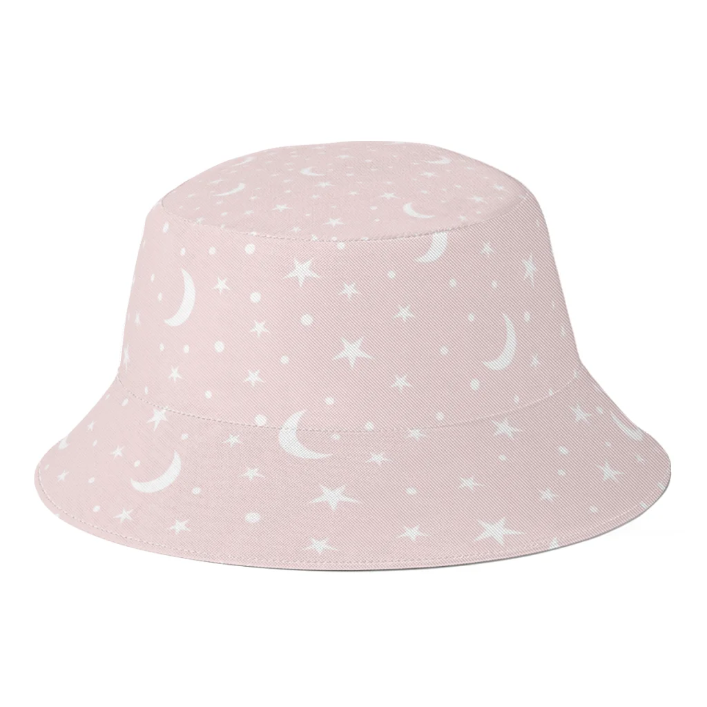 

Pink Moon Star Fisherman Hats Unisex Awesome Stars Winter Bucket Hat Beach Panama Hat Sunscreen