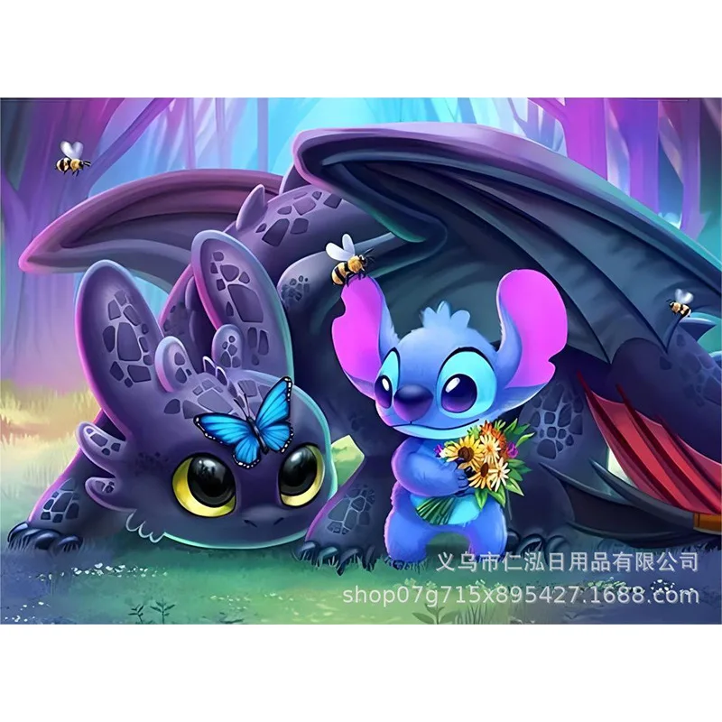 30*40cm Stitch And Toothless 5D Full Drill Diamond Painting Kit Cartoon Animal Cross Stitch Diamond Art Picture For Wall Decor H