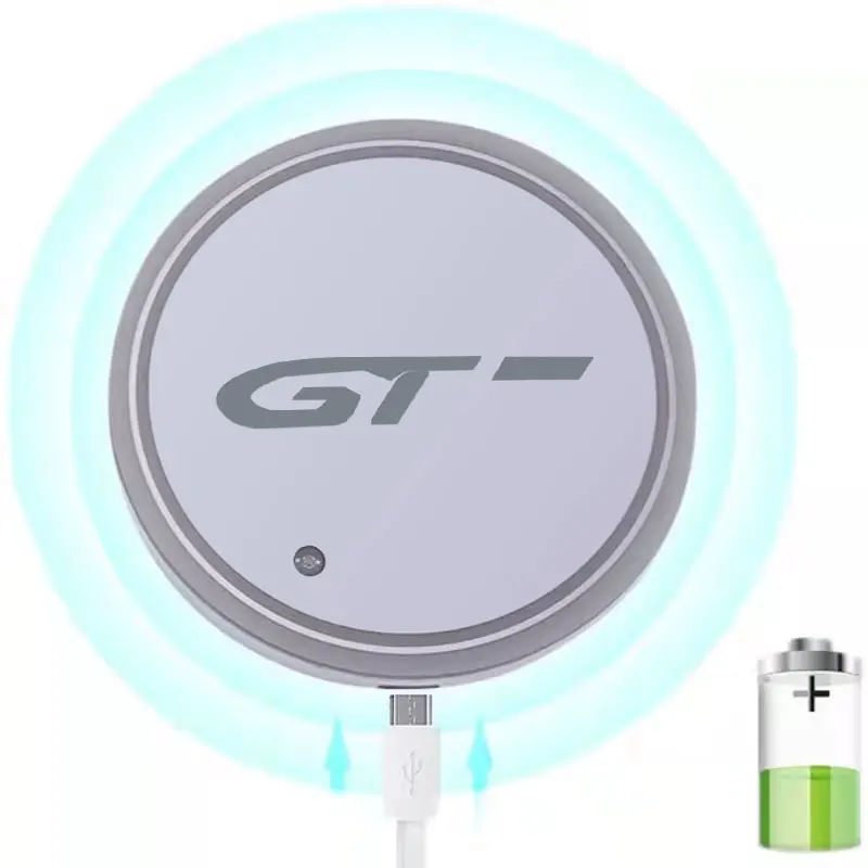 Car Logo Led Atmosphere Light 7 Colorful Cup Luminous Coaster Holder For Peugeot GT - Stinger 2011-2019 2020 2021 Accessories