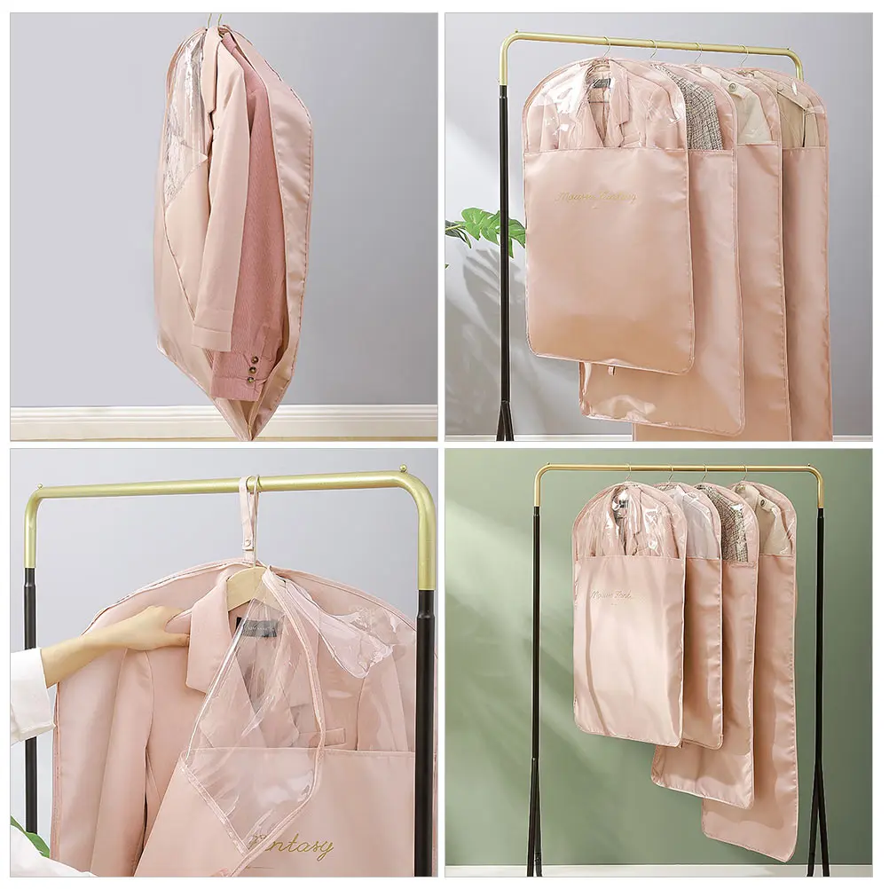 

1Pcs Pink Household Dust-Proof Clothes Cover Oxford Cloth Hanging Suit Bag Thickened Wear-Resistant Dust Cover for Wardrobe