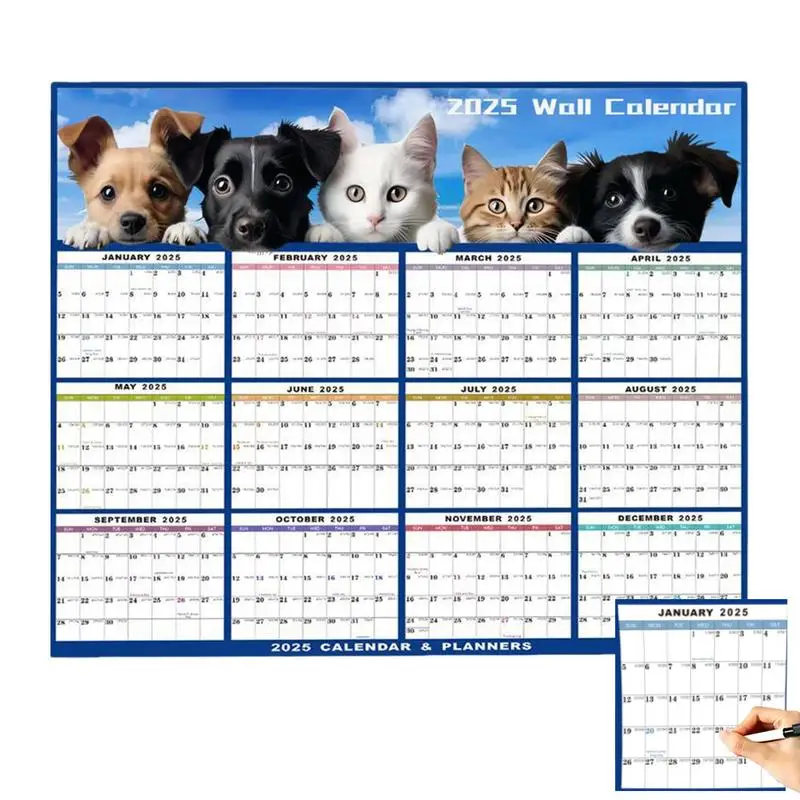 2025 Wall Calendar Wall Annual Planner Yearly Laminated Calendar Large Yearly Planner For Kids Adults Family