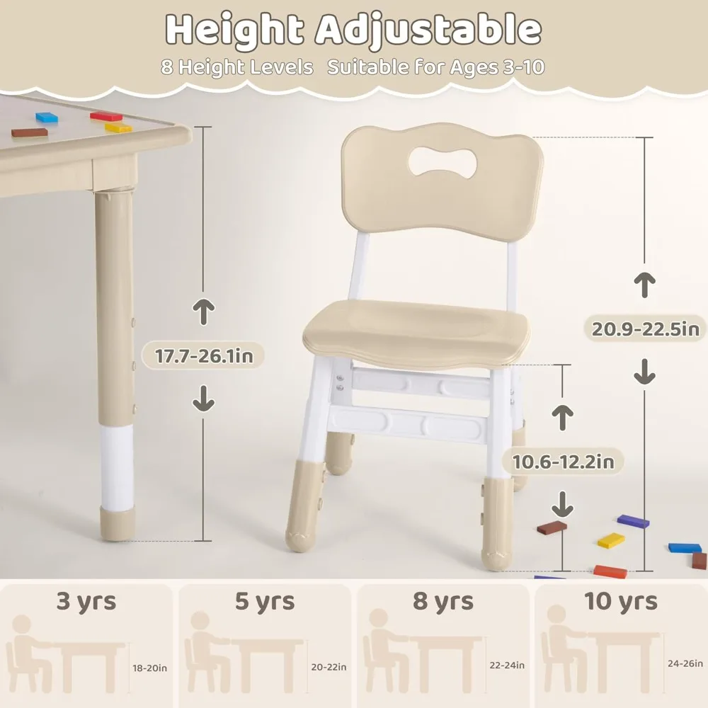 Kids Table and 4 Chairs Set, Height Adjustable (17.7