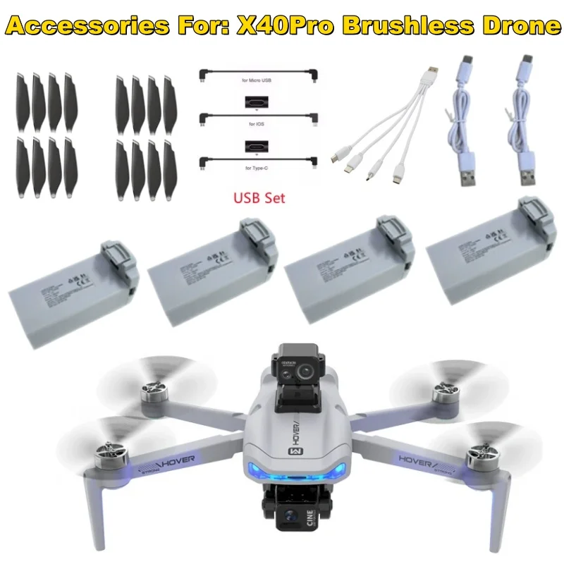 X40 PRO Quadcopter 7.4V 1500mAh Battery For X40Pro X40 Pro GPS RC Drone Battery X40 Spare Parts Accessories Propeller USB Line