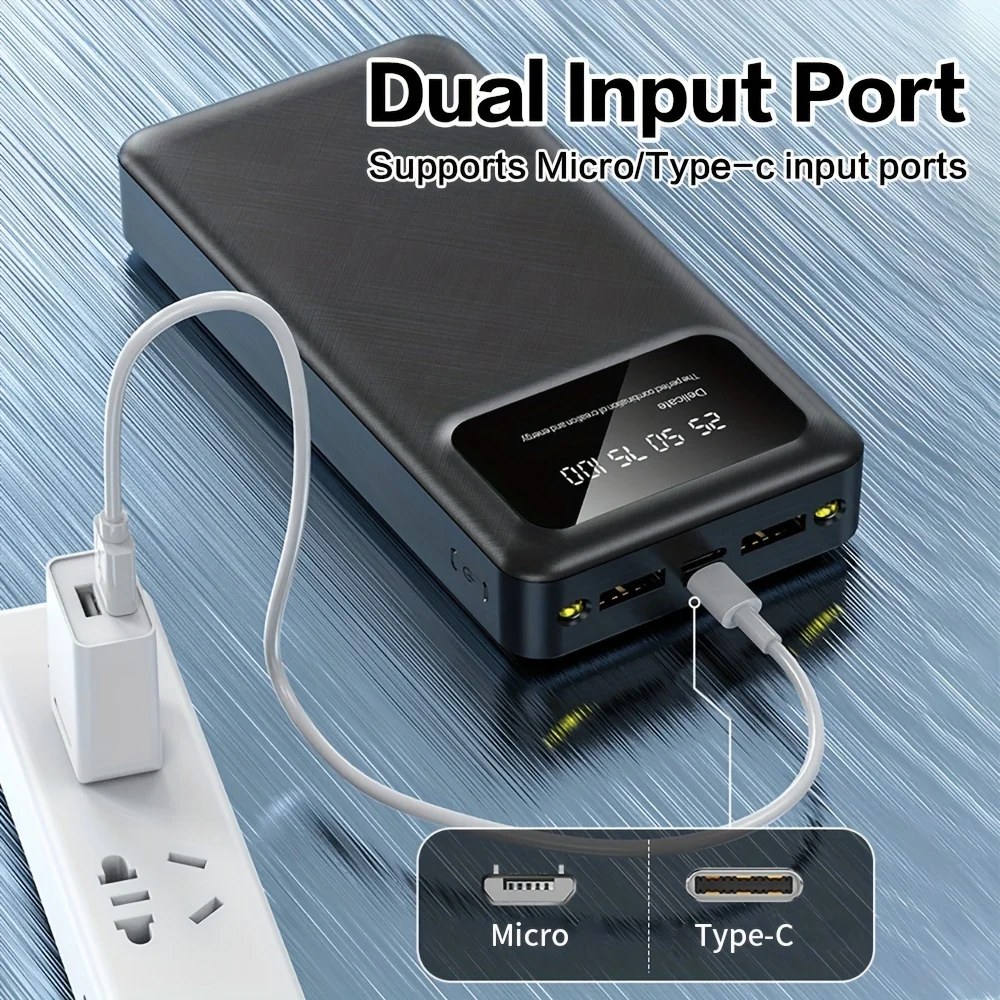 ธนาคารพลังงานแบบพกพาความจุขนาดใหญ่ 30000mAh, ไฟคู่, จอแสดงผลพลังงาน LED, อินเทอร์เฟซอินพุตและเอาต์พุต 4 ตัว