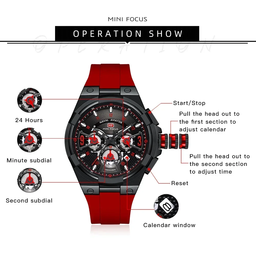 MINI FOCUS Multifunction Quartz Watches for Men Top Brand Luxury Silicone Sport WristWatch Man Clock Fashion Chronograph Watch