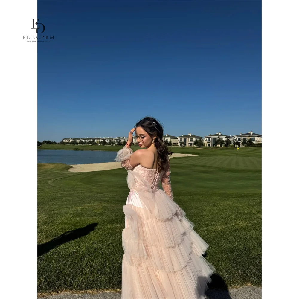 

EDECPBM Tulle Strapless pink Ball Gown Prom 2026 Dress Elegant Luxury Formal Women's Ladies Corset Bodice Tiered Customized