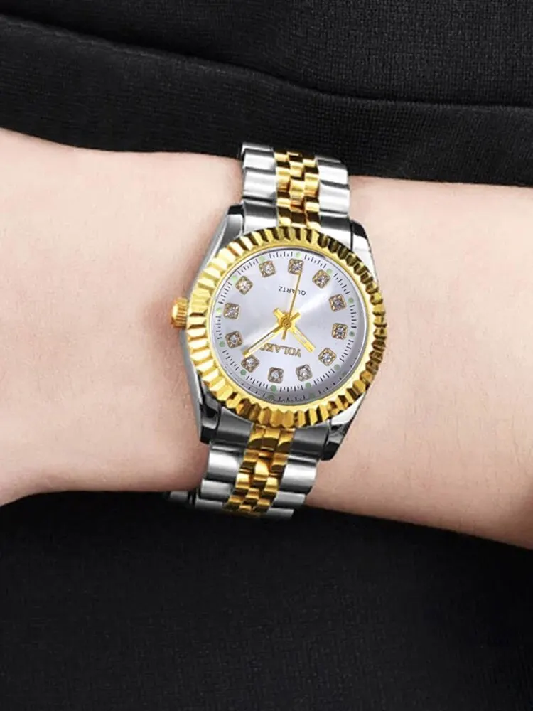 1 Piece of Fashionable, Business and Leisure Versatile Diamond Inlaid WOMEN\'S Room Gold Steel Band Quartz Wristwatch