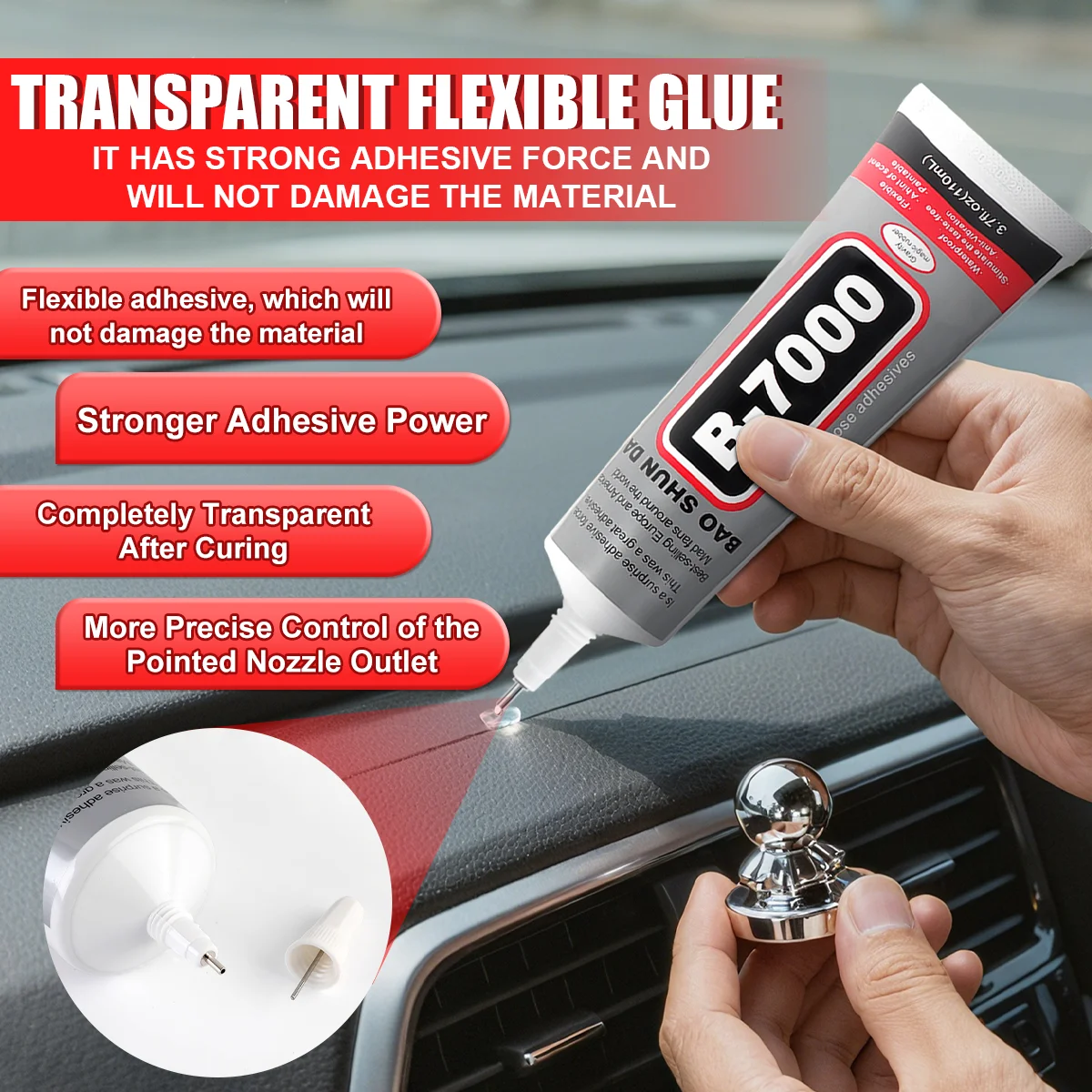 B7000 Клей для ремонта автомобилей Универсальная формула, подходящая для пластмасс, металлов и тканей Быстротвердеющий клей для автомобилей Включает в себя прецизионный игольчатый аппликатор 50 мл 1-3 штуки