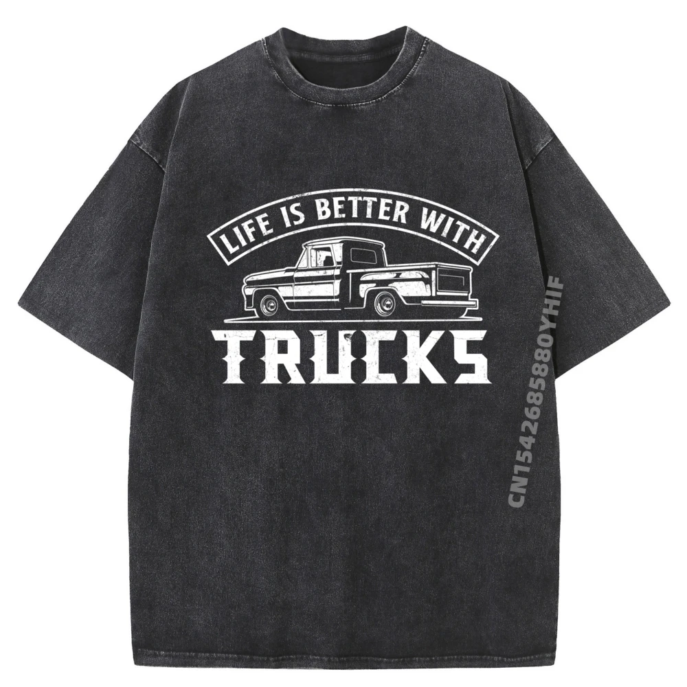 

Новейшая мужская футболка Man Life Is Better With Trucks, классические футболки с рисунком, мужская винтажная потертая футболка для мужчин