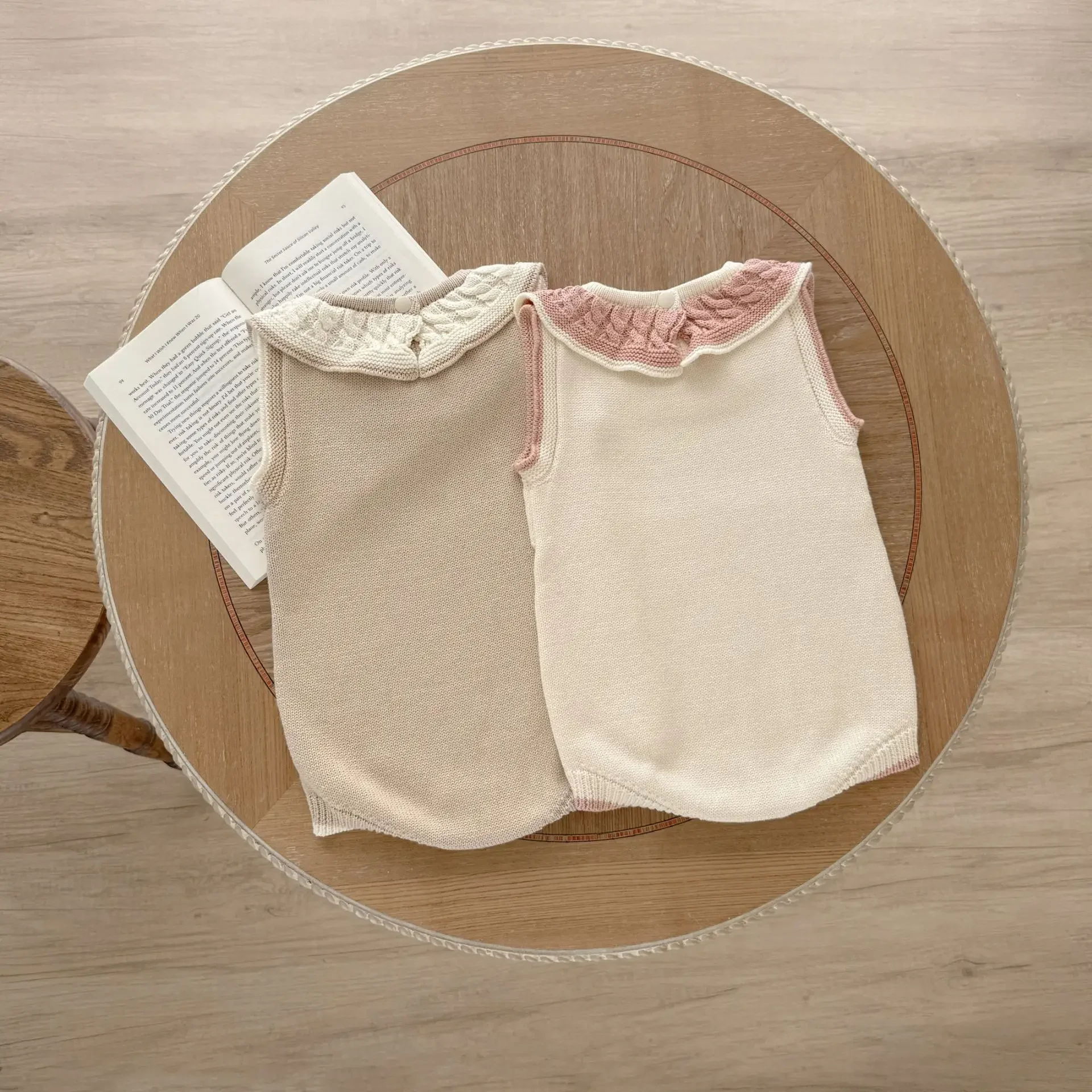Summer Knitted 0-2Y Baby Girls Bodysuit 2026 Boys Spring Newborn Knit Ruffled Collar Romper Soft Toddler Daily Fashion Clothes