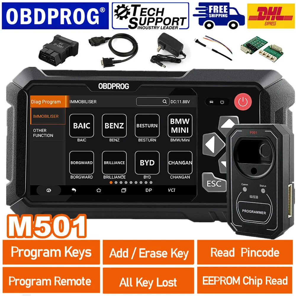 OBDPROG 501 Automotive Key Programming Tools Add Keys Matching Remote OBD2 Car Diagnostic ToolImmobilizer Pin Code Reader