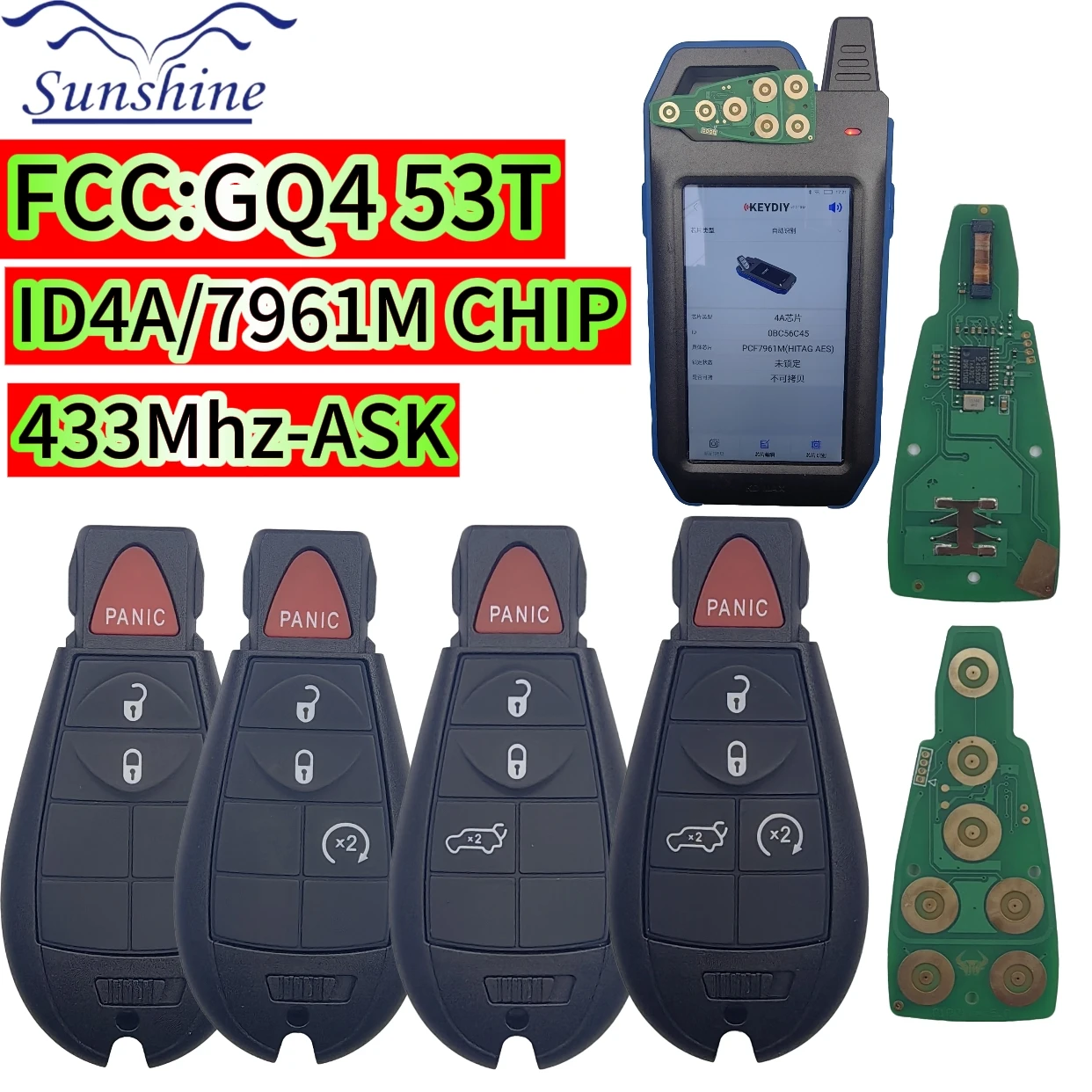 

ID4A CHIP PCF7961M 433MHz Car Remote Key GQ4-53T For Jeep Cherokee Sport KL Dodge RAM Chrysler Town & Country 2014+ car key