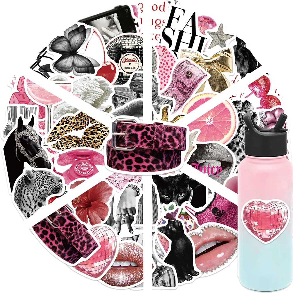 

10/30/50pcs Fashion Y2K Silver Pink Lucky Girl Stickers Punk Graffiti Decals for Phone Laptop Notebook DIY Aesthetic Sticker Toy
