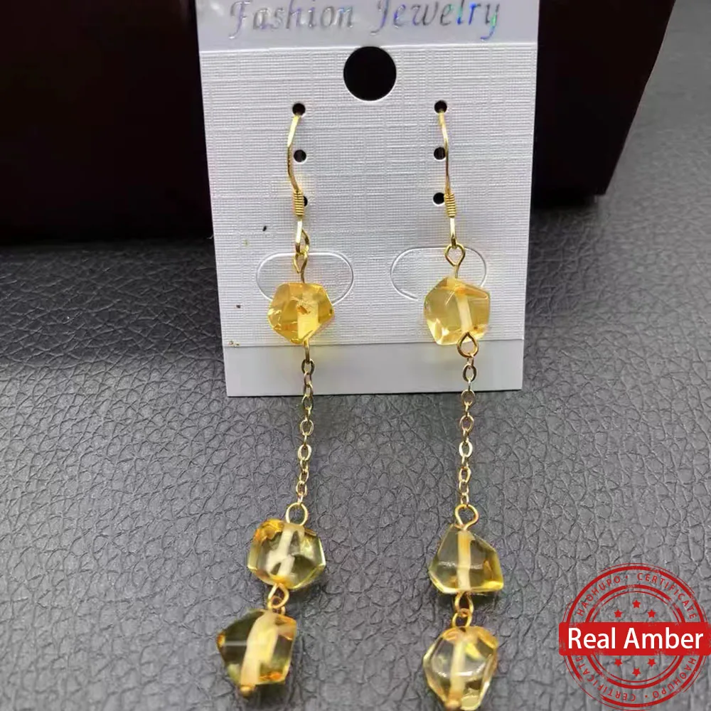 2023 Fashion Woman Natural Amber Earrings 925 Sterling Silver Ear Hooks Aldult Earrings Certificate Authenticity Amber Jewelry