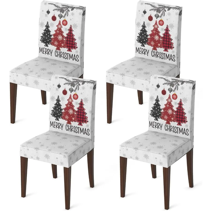 

4PCS Christmas Dining Chair Covers with Red Pine Trees Design for Holiday Home Decor Stretchable Removable Washable Slipcover C