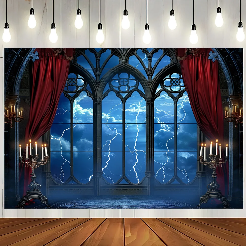 Gothic Vampire Castle and Moon Bat Background - Multi functional Party Decoration, Indoor/Outdoor Photo Props Banner