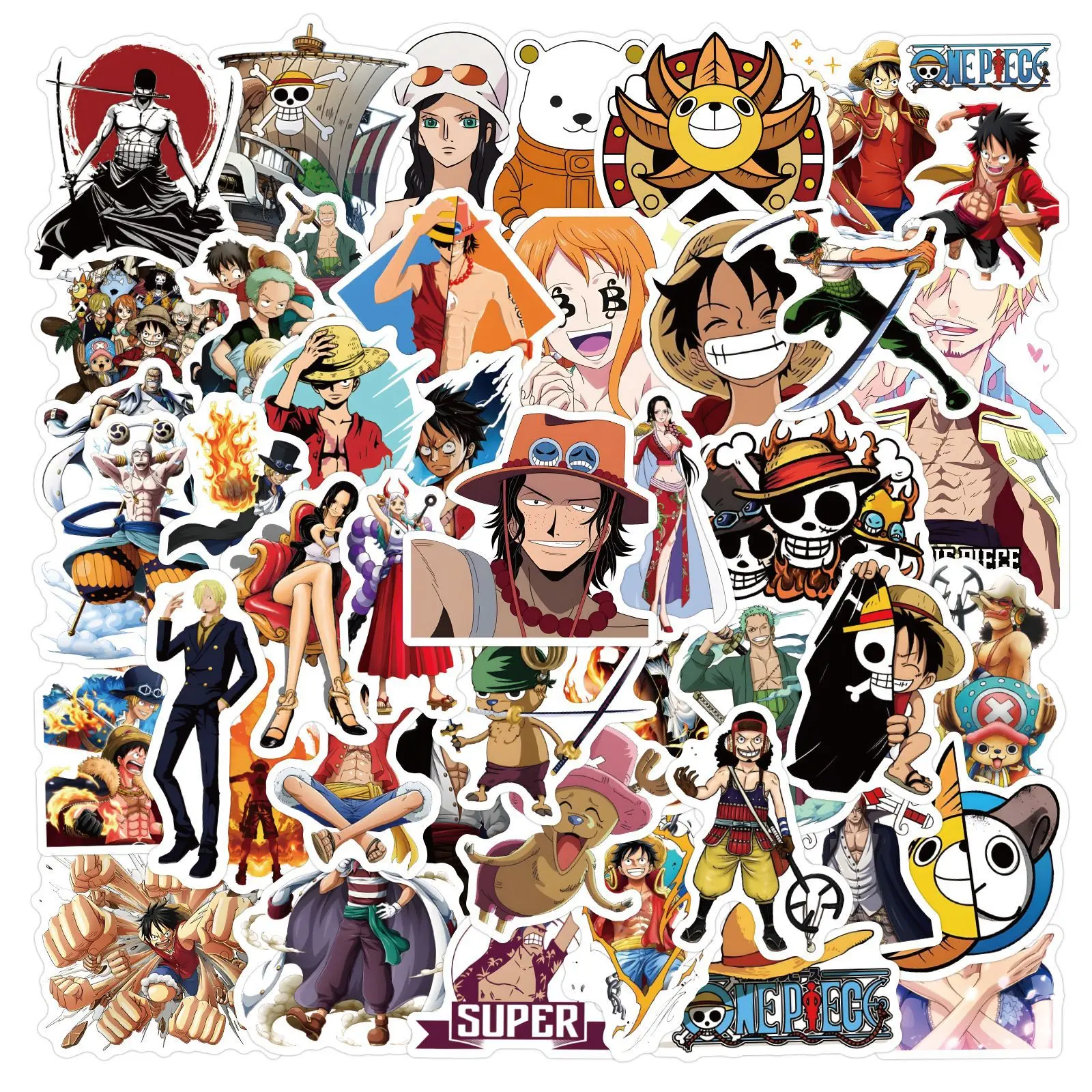 50pcs One Piece Monkey D Luffy Cartoon Character Waterproof Sticker Kid Toy PVC Notebook Phone Stickers Decoration Supplies