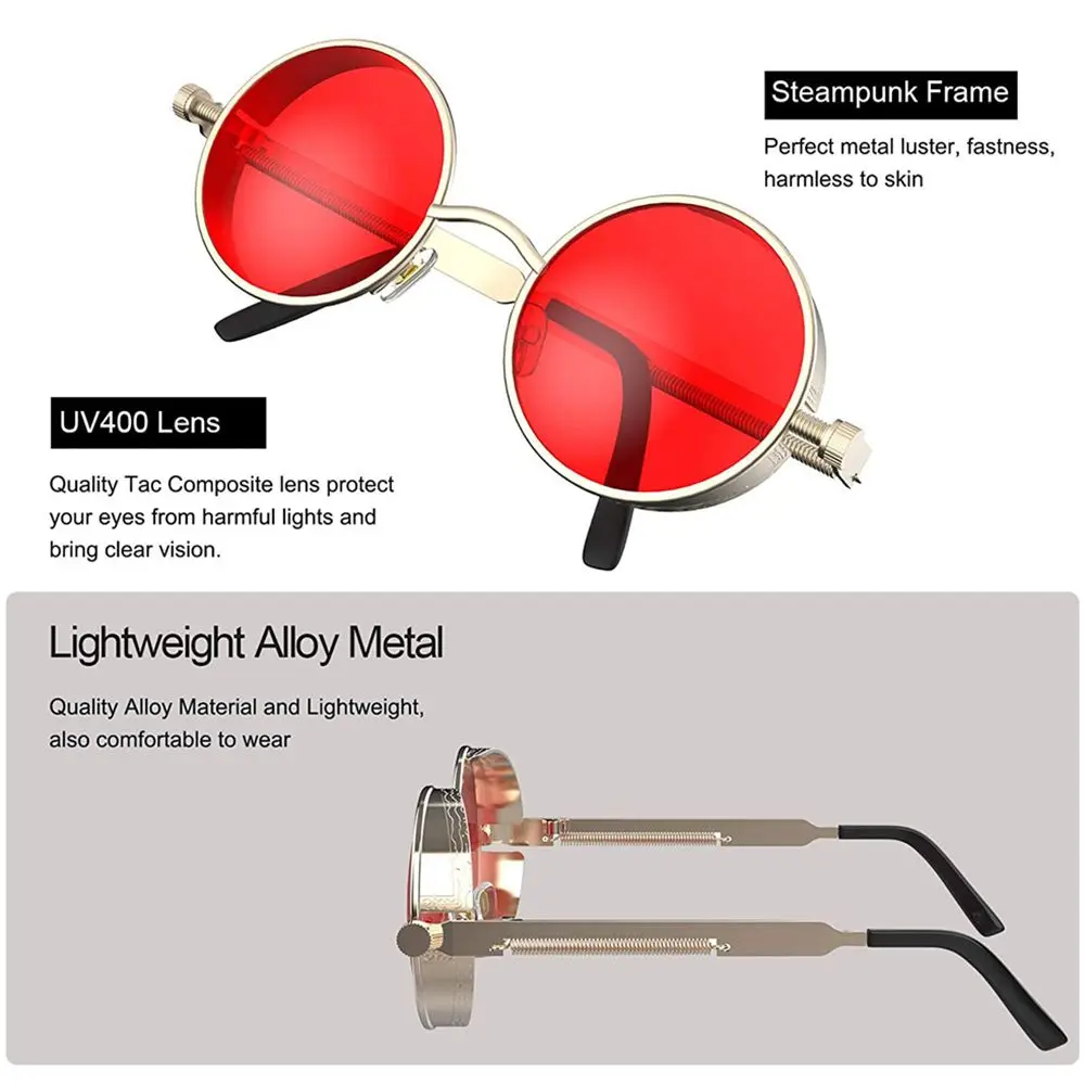 Óculos de sol vintage retrô com armação de metal Steampunk Óculos de sol góticos Proteção UV400