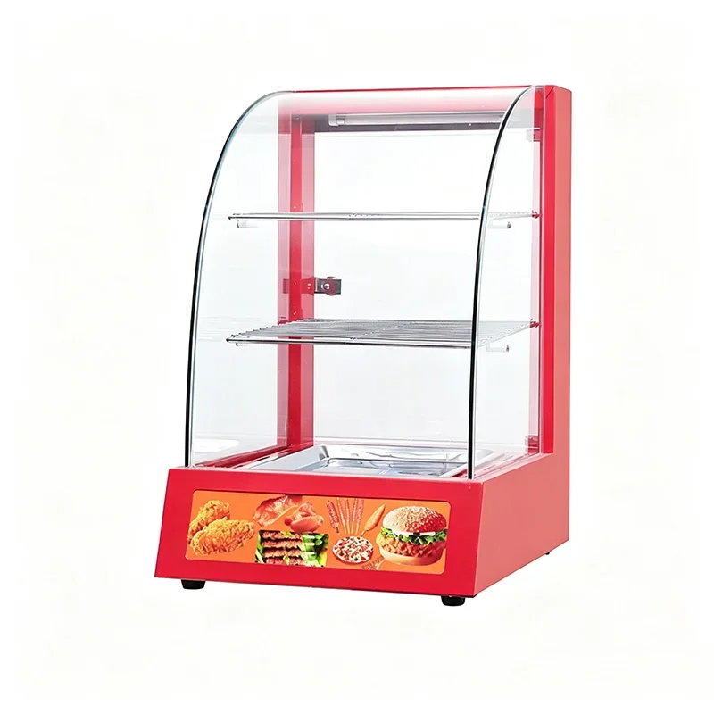 Commercial Red Curved Three-Tier Heated Holding Cabinet, Food Holding Display Cabinet, Prepared Foods Display (Customized)