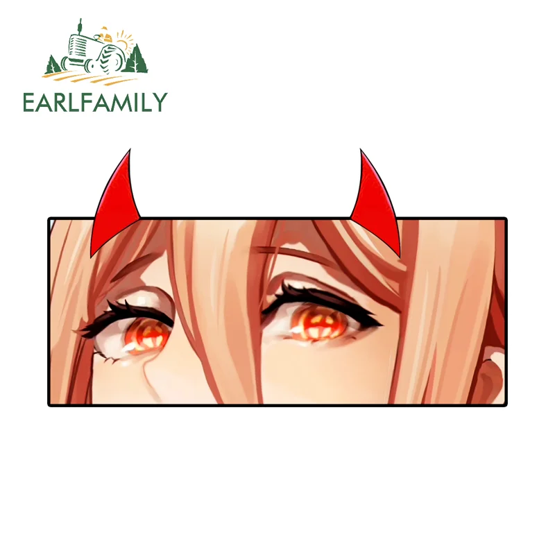 EARLFAMILY Power Eye Long Strip Car Stickers Devil Horns Anime Girl Decal Waterproof Decoration Car Styling Fashion Decoration